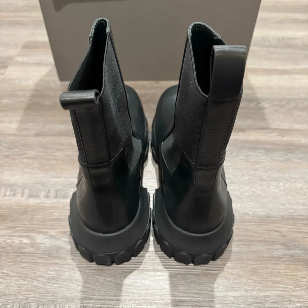 Rick Owens Beatle Bozo Tractor Black Leather Chelsea Platform Boots